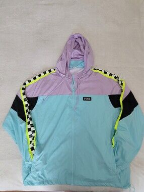 Pink Victoria's Secret Color block Windbreaker Hooded M/L Mint Purple Euc Retro